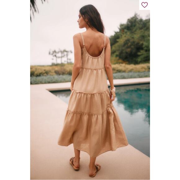 Anthropologie Eberjey Tan Linen Kesia Tiered Sleeveless Maxi Dress Size Medium - Picture 2 of 15